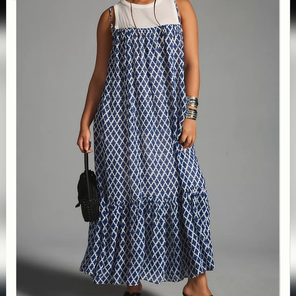 Anthropologie Blue and White Sleeveless Maxi Dress - Picture 9 of 9